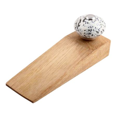 White And Black Etched Ceramic Wooden Door Stopper